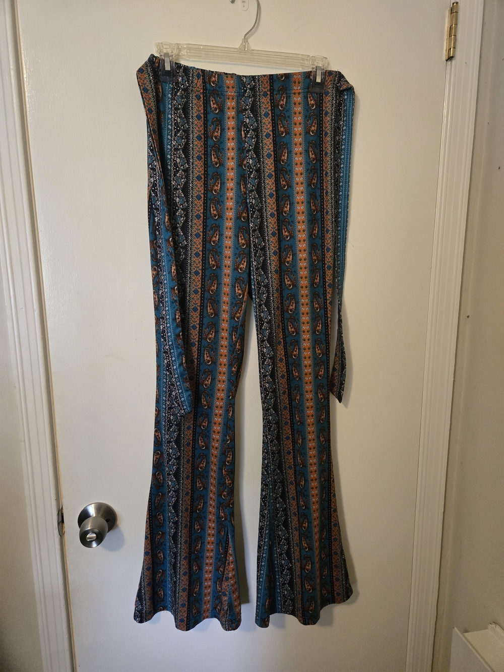 SHEIN Teal and Brown Paisley Boot-Cut Wide-Leg Pants
